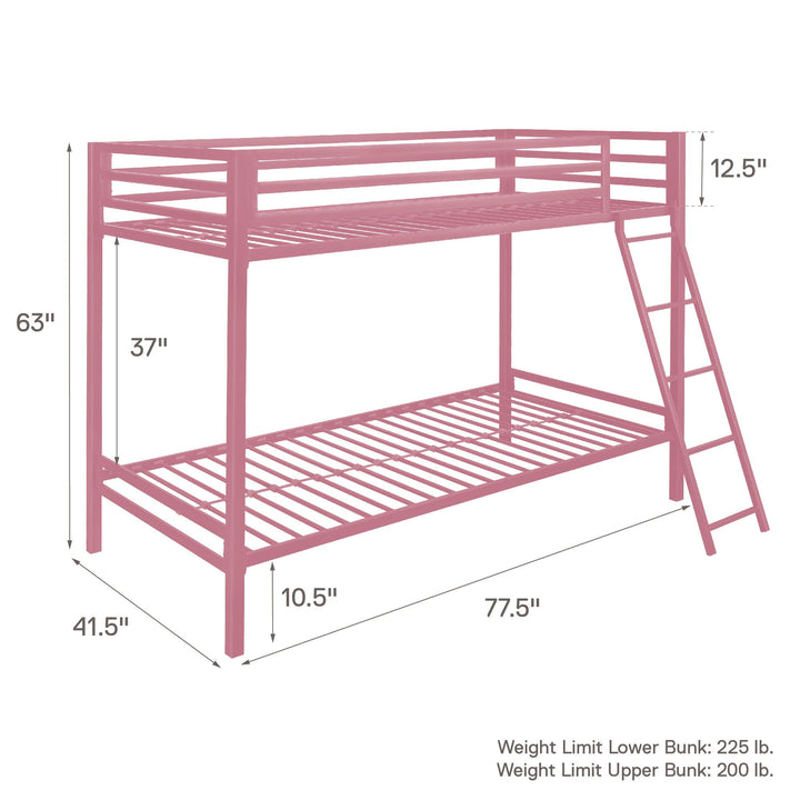 metal bunk beds twin over twin - Pink