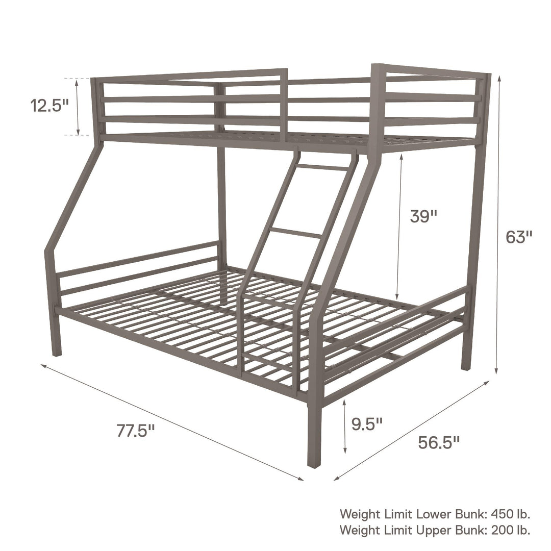 Durable metal bunk bed online -  Gray 