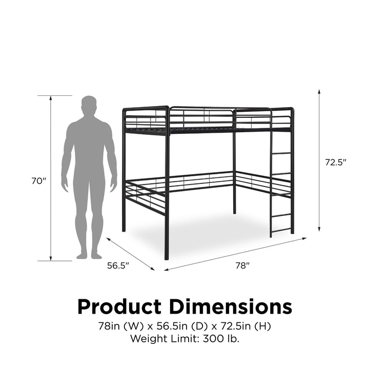 Tommy Full Metal Loft Bed with 59 Inches of Under Bed Storage - Black - Full