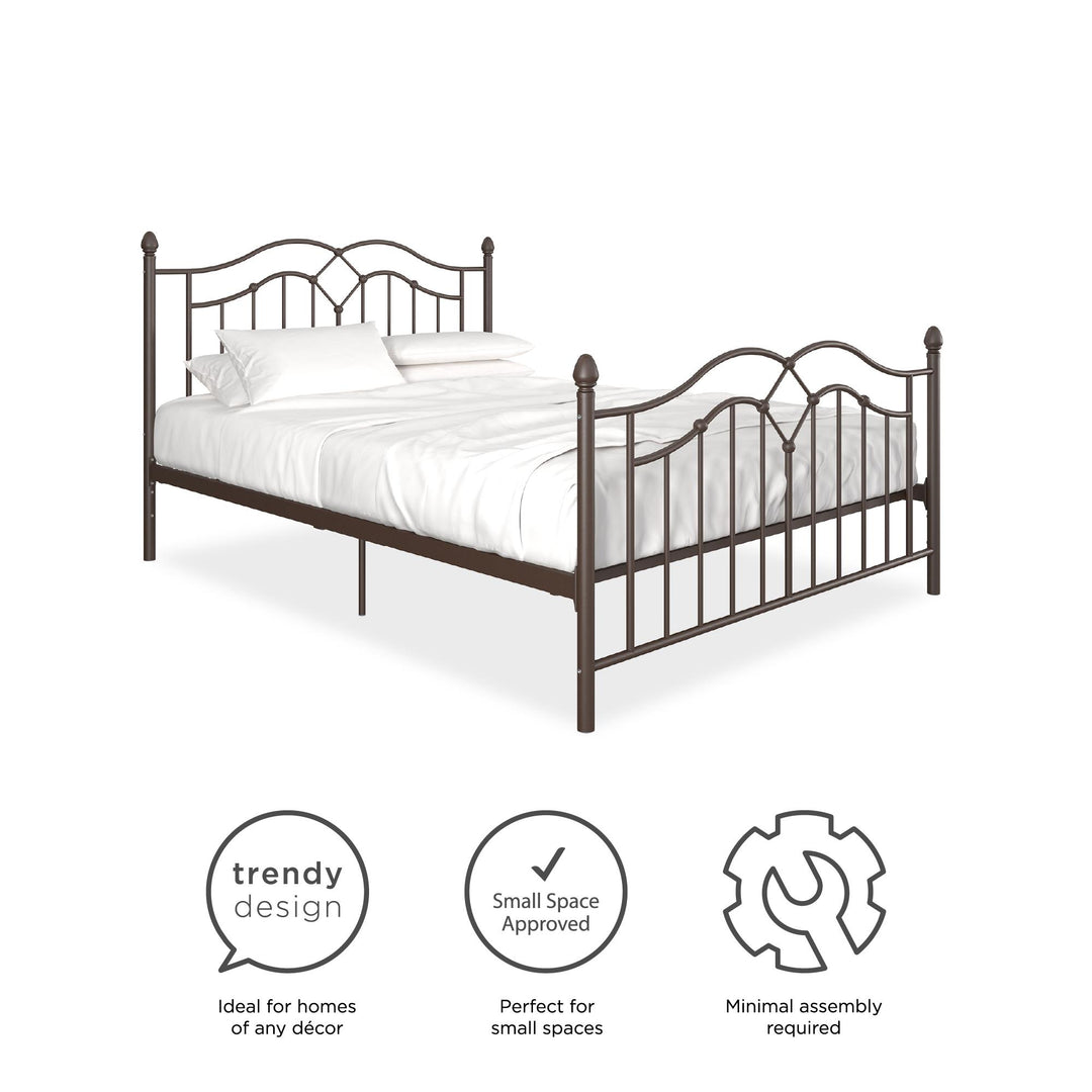Metal Bed with Headboard and Footboard -  Bronze  -  Full
