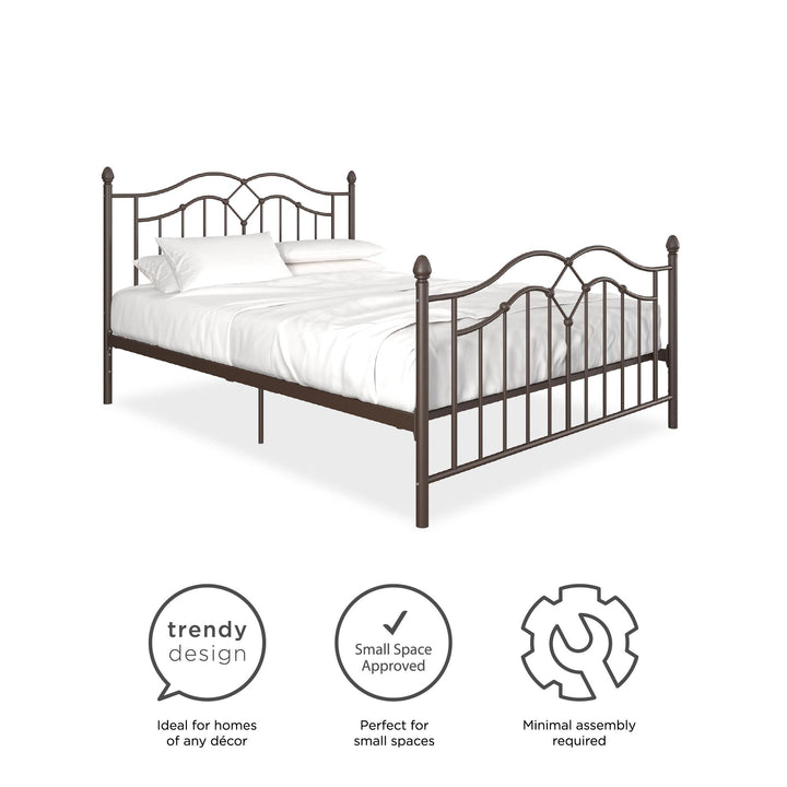 Metal Bed with Headboard and Footboard -  Bronze  -  Full