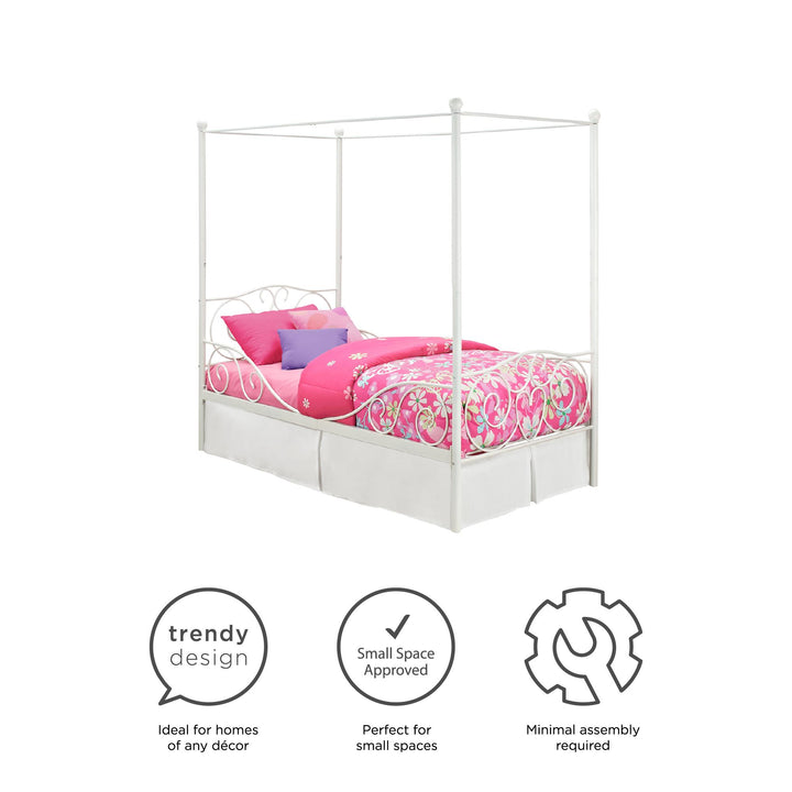 Bed Frame with Secured Metal Slats -  White  -  Twin