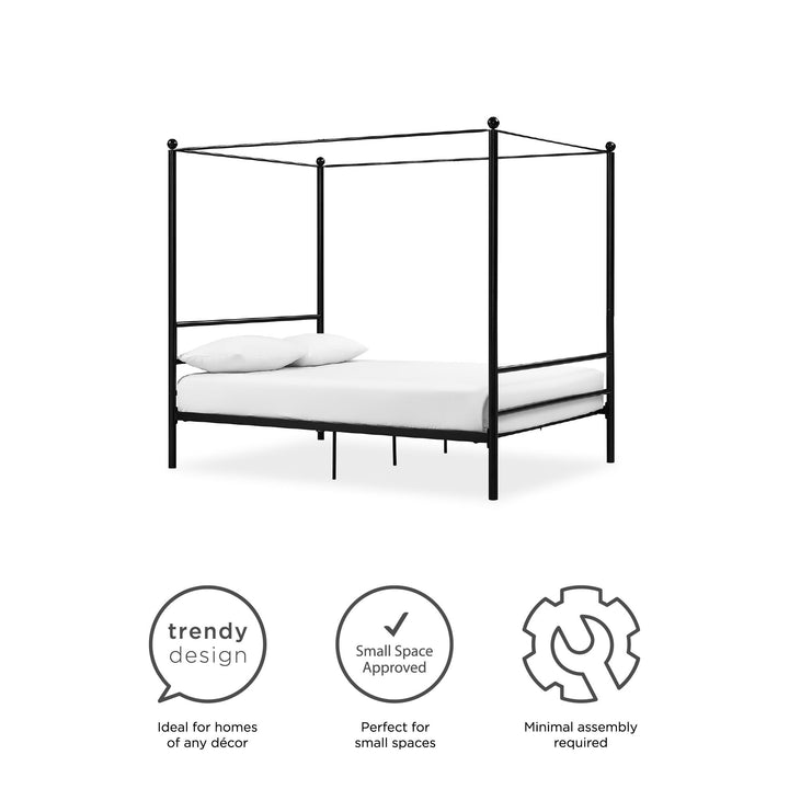 Metal canopy bed for bedroom - Black - Full