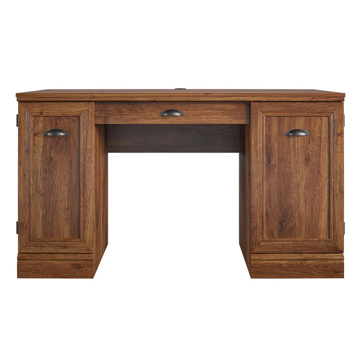 Delaney Double Pedestal Computer Desk with Filing Cabinet Drawer   -  Cherry Oak -N/A