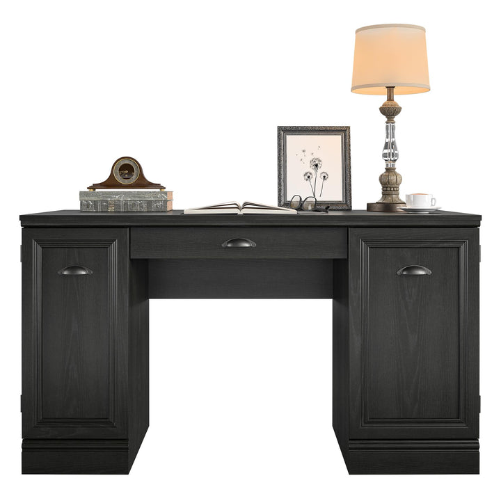 Delaney's functional and stylish computer desk with pedestals -  Black Oak - N/A