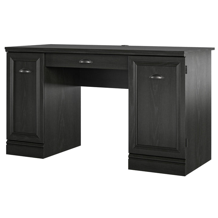 Delaney Double Pedestal Computer Desk with Filing Cabinet Drawer   -  Black Oak - N/A