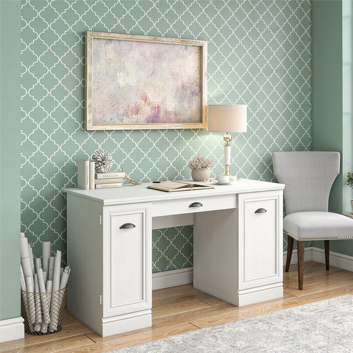 Modern Delaney computer desk with document storage -  White - N/A
