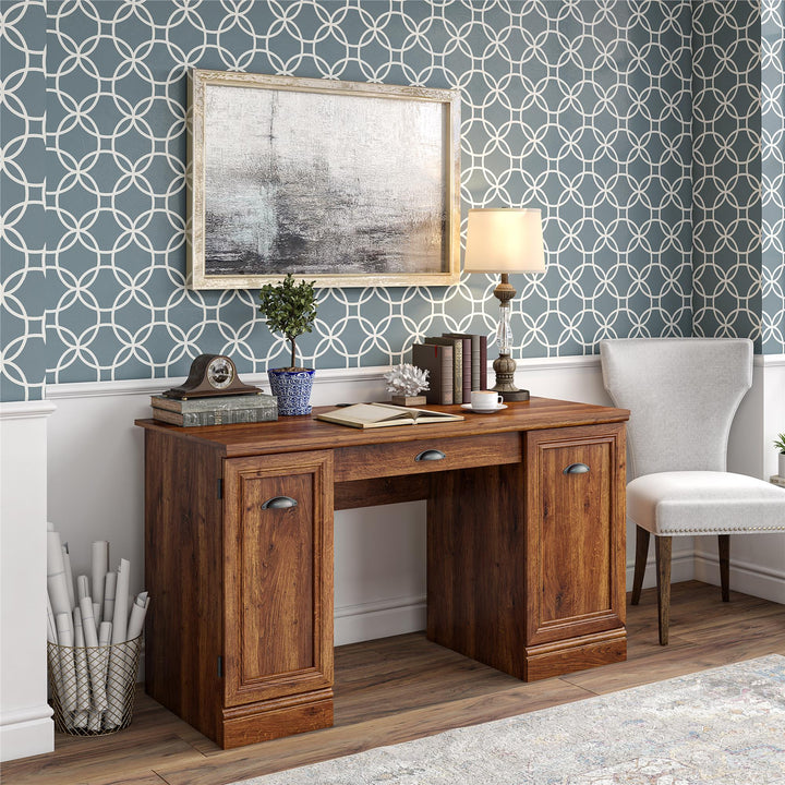 Computer desk with filing cabinet by Delaney -  Cherry Oak -N/A