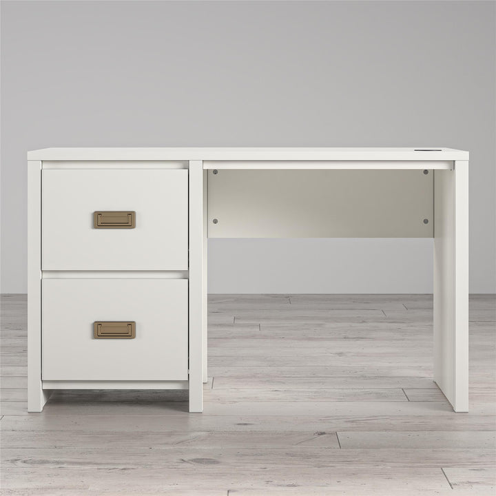 Organized workspace with single pedestal desk -  White