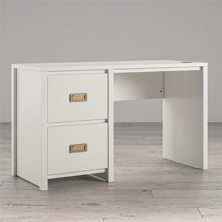 Stylish desk with gold drawer pulls -  White