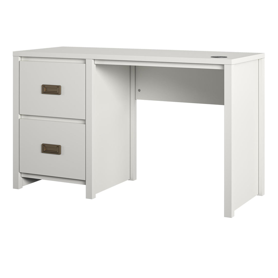 Organized office with single pedestal desk -  White