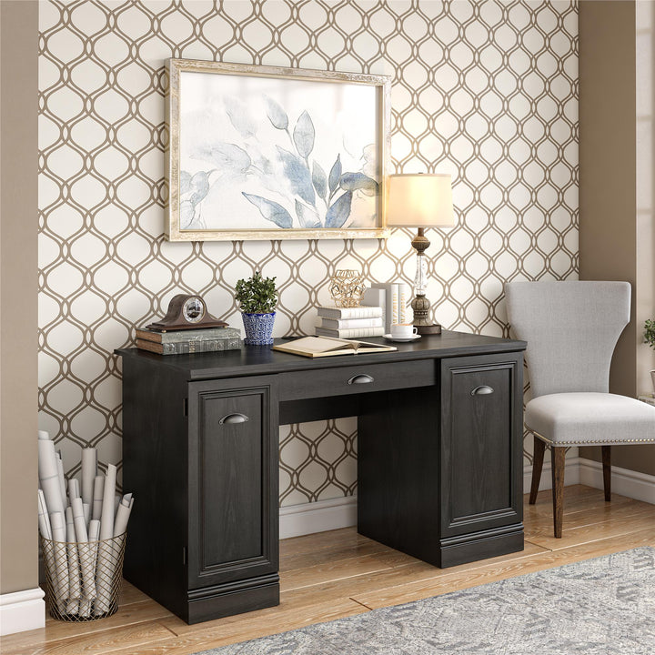 Home office essential: Delaney's double pedestal desk -  Black Oak - N/A