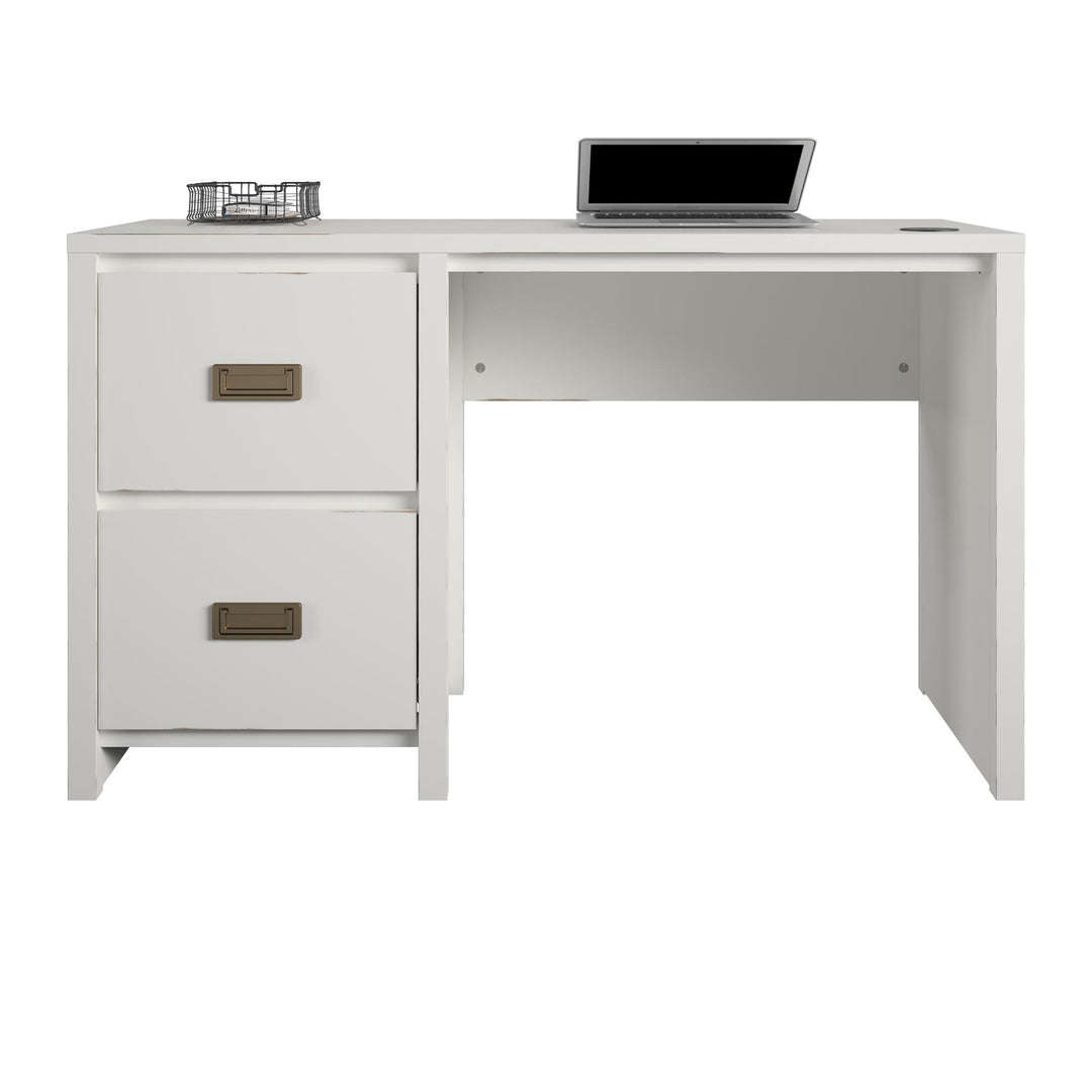 Durable desk with gold drawer pulls -  White