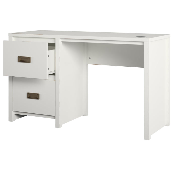 Attractive single pedestal desk with gold pulls -  White