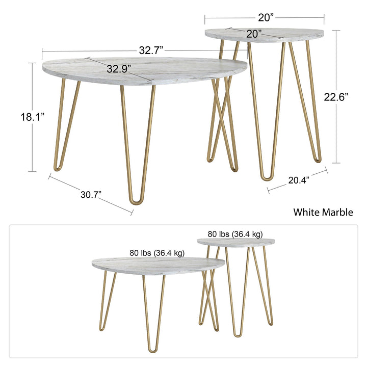 Athena tables for modern living rooms -  White marble