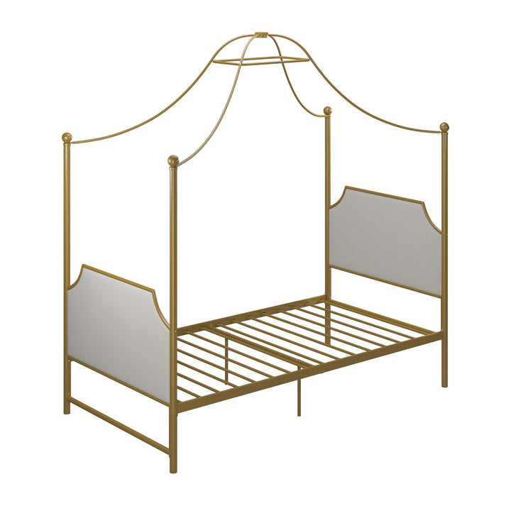Elegant Canopy Bed with Linen Headboard and Footboard -  Gold  -  Twin