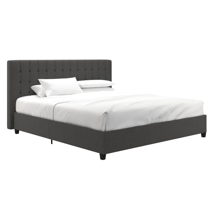 Emily Tufted Upholstered Bed with Wooden slats and Frame - Grey Linen - King