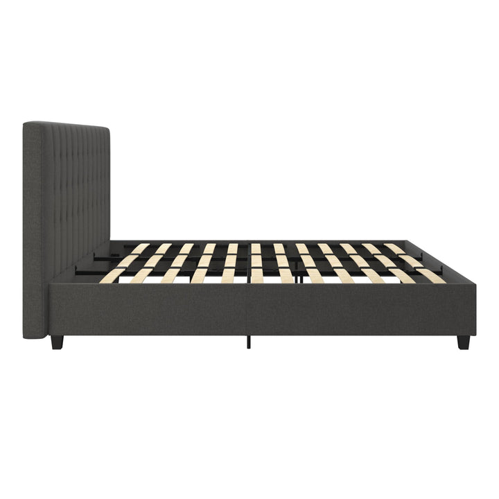 Emily Tufted Upholstered Bed with Wooden slats and Frame - Grey Linen - King