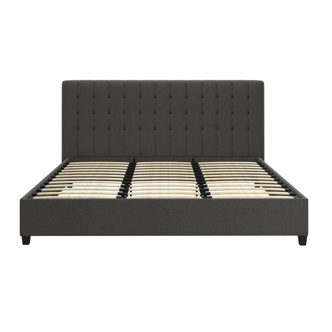 Emily Tufted Upholstered Bed with Wooden slats and Frame - Grey Linen - King