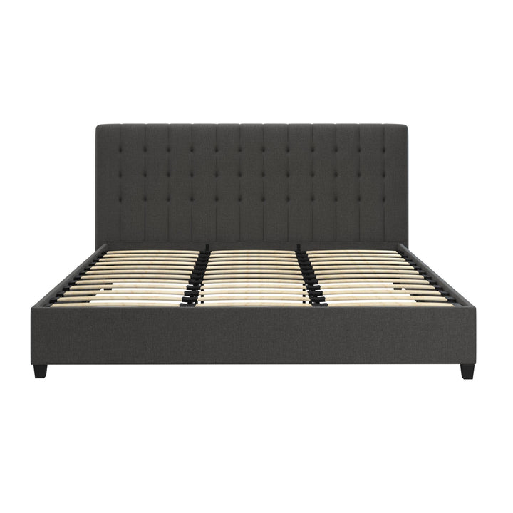 Emily Tufted Upholstered Bed with Wooden slats and Frame - Grey Linen - King