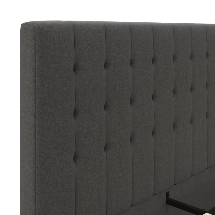 Emily Tufted Upholstered Bed with Wooden slats and Frame - Grey Linen - King
