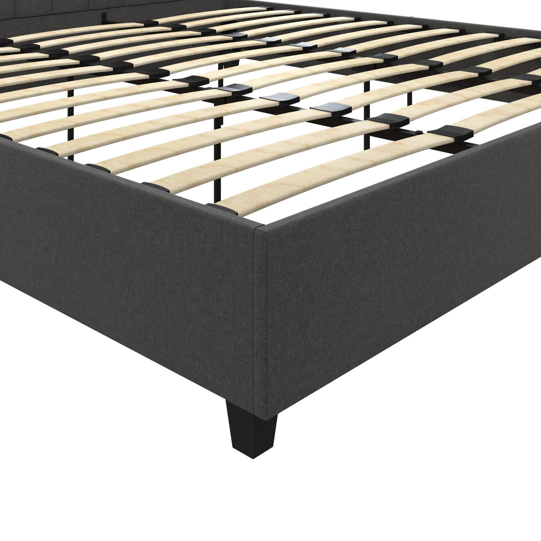 Emily Tufted Upholstered Bed with Wooden slats and Frame - Grey Linen - King