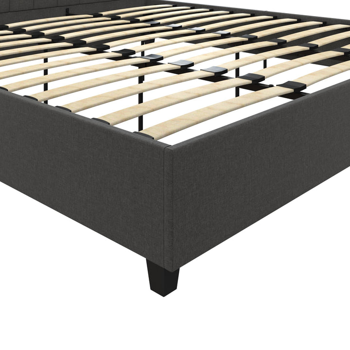 Emily Tufted Upholstered Bed with Wooden slats and Frame - Grey Linen - King