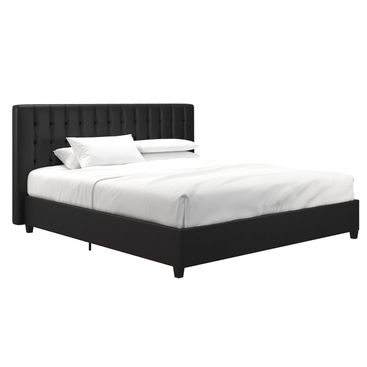 Emily Bed with Wooden Slats and Upholstery -  Black Faux Leather  -  King