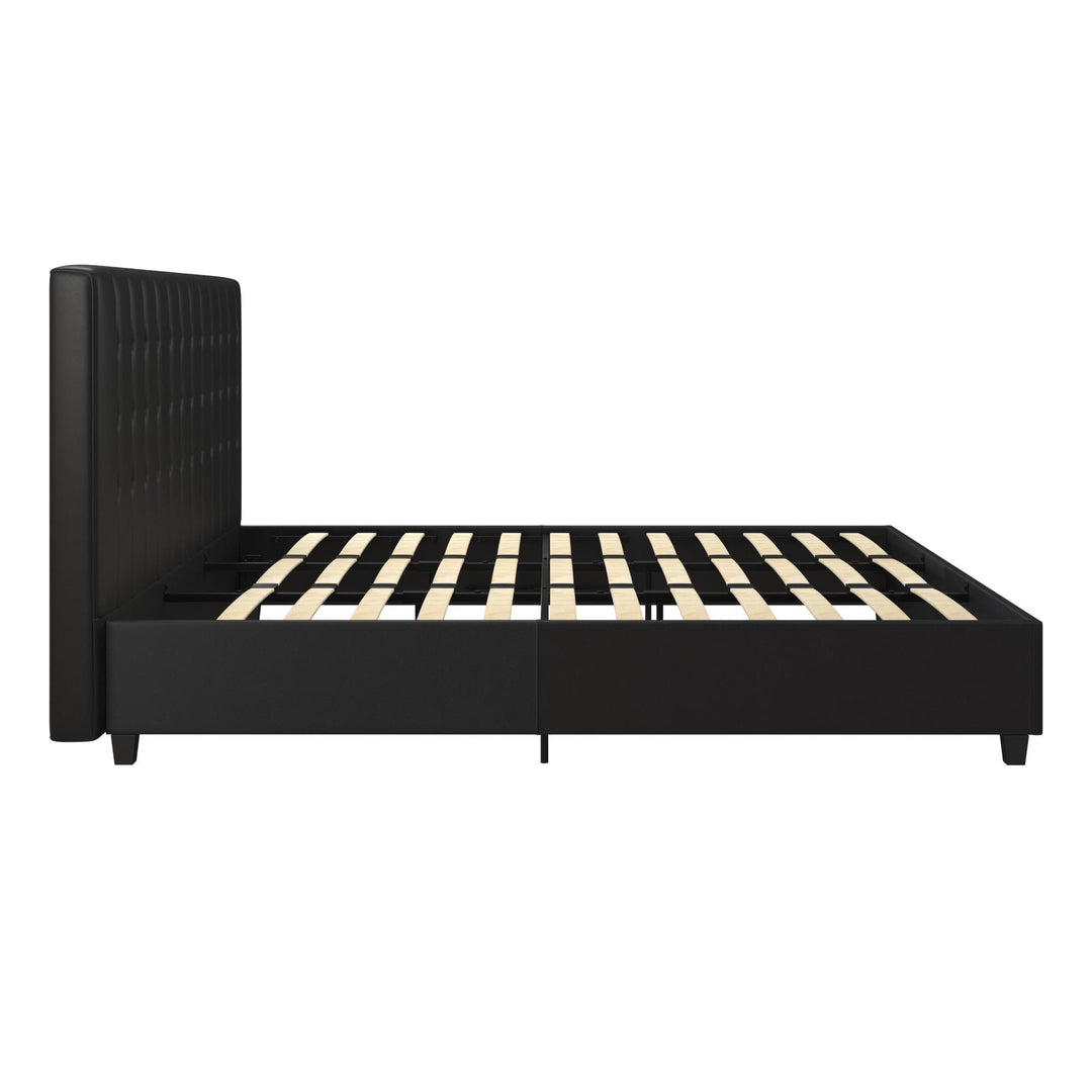 Best Tufted Upholstered Bed with Frame -  Black Faux Leather  -  King