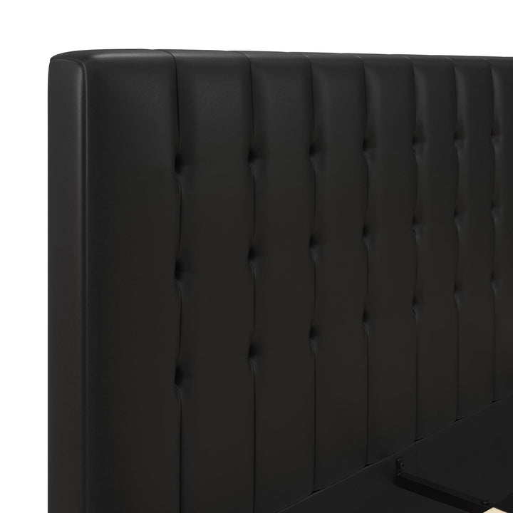 Upholstered Bed with Frame and Slats -  Black Faux Leather  -  King