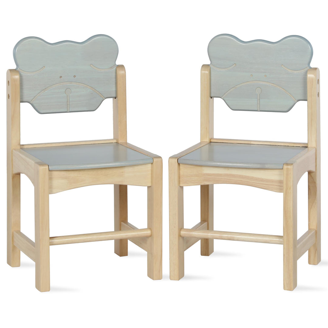 Solid Wood Two Tone Bear Chairs for Kids, Set of 2 - Natural