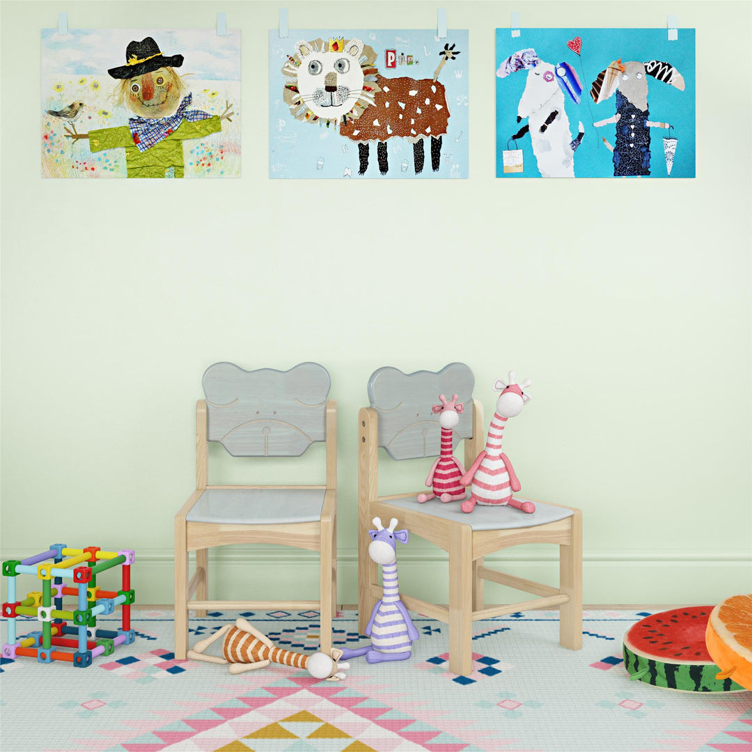 Solid Wood Two Tone Bear Chairs for Kids, Set of 2 - Natural