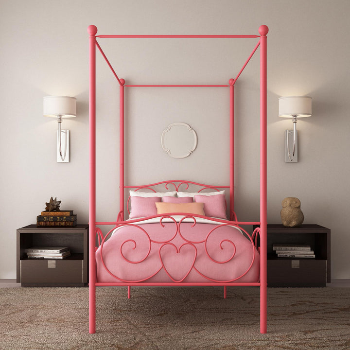 Best Canopy Bed with Secured Slats -  Pink  -  Twin