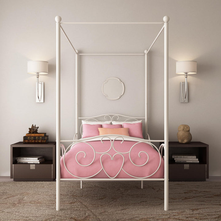 Best Canopy Bed with Secured Slats -  White  -  Twin