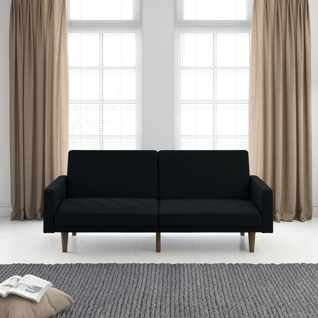 Paxson Futon with Solid Wood Legs and Diagonal Design - Black