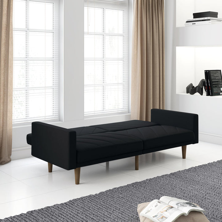 Paxson Futon with Solid Wood Legs and Diagonal Design - Black
