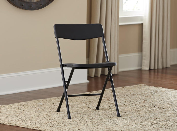 Resin Folding Chair with Steel Frame and Molded Seat and Back, Set of 4 - Black - 4-Pack