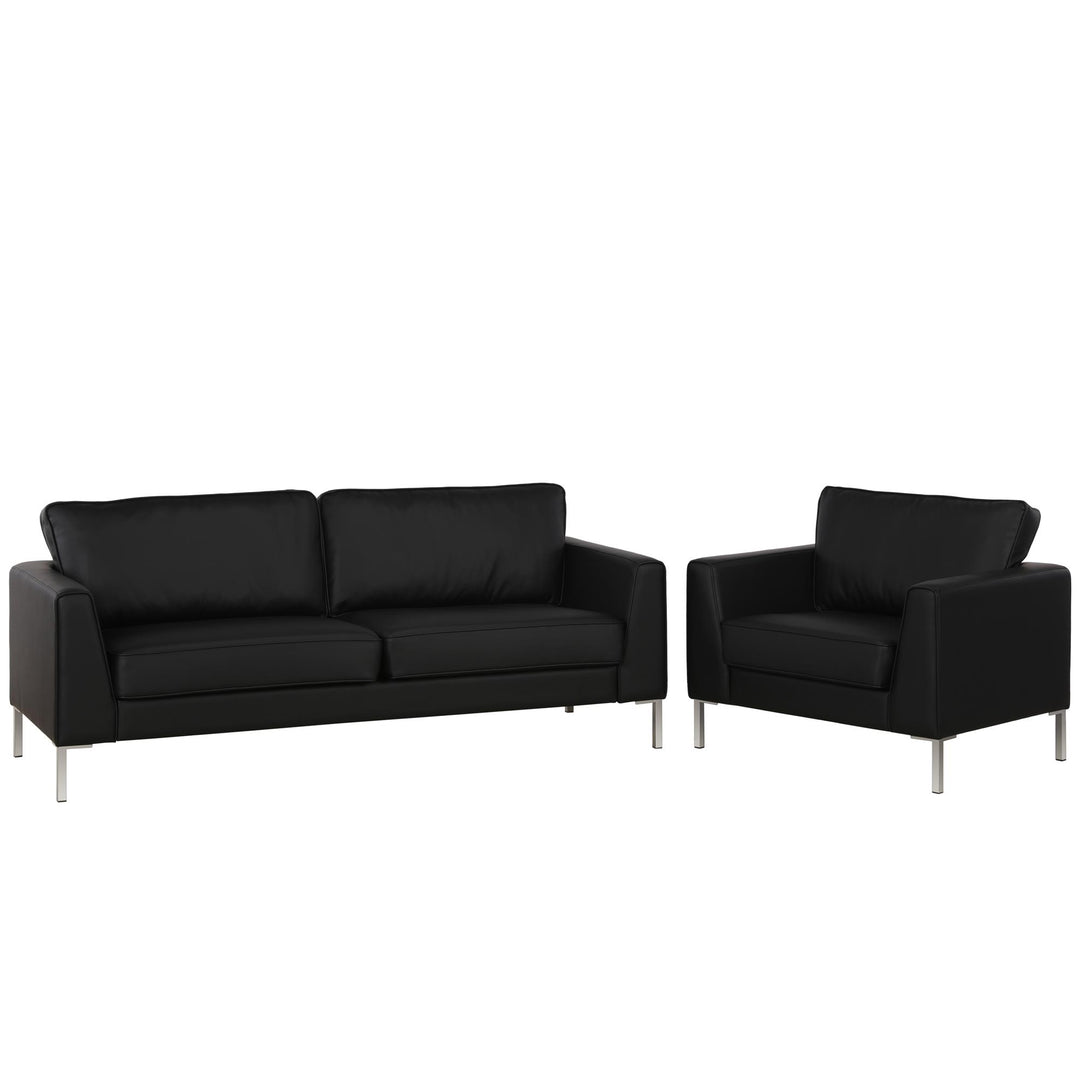 Monroe Faux Leather Sofa with Stainless Steel Legs - Black