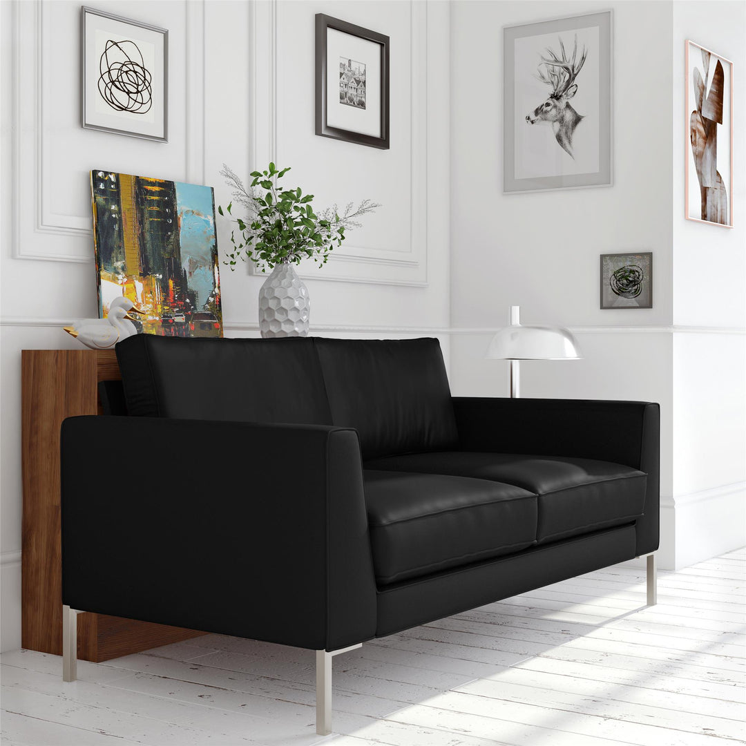 Monroe Faux Leather Sofa with Stainless Steel Legs - Black