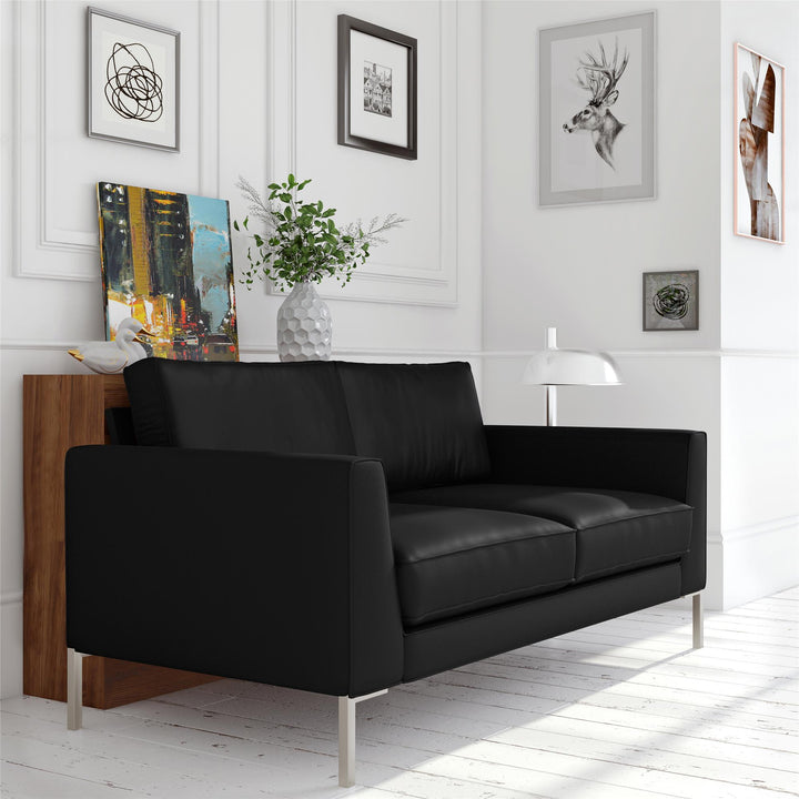 Monroe Faux Leather Sofa with Stainless Steel Legs - Black