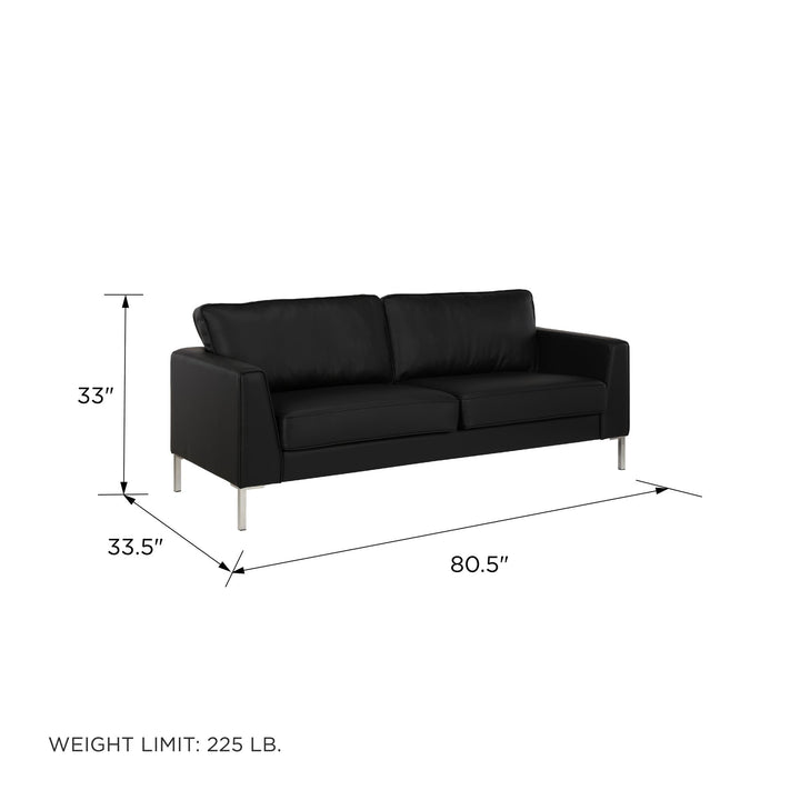 Monroe Faux Leather Sofa with Stainless Steel Legs - Black