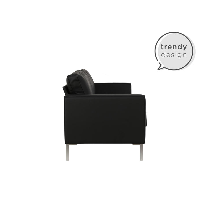 Monroe Faux Leather Sofa with Stainless Steel Legs - Black