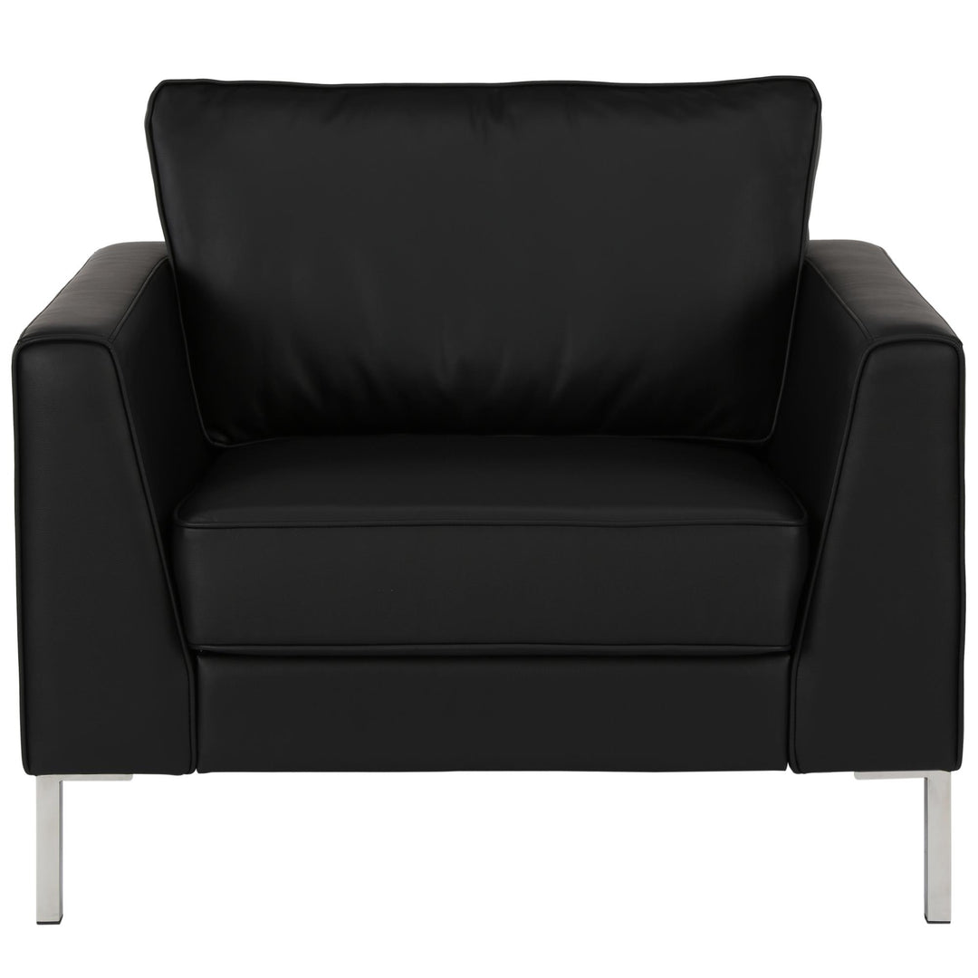 Monroe Faux Leather Accent Chair with Stainless Steel Legs  -  Black