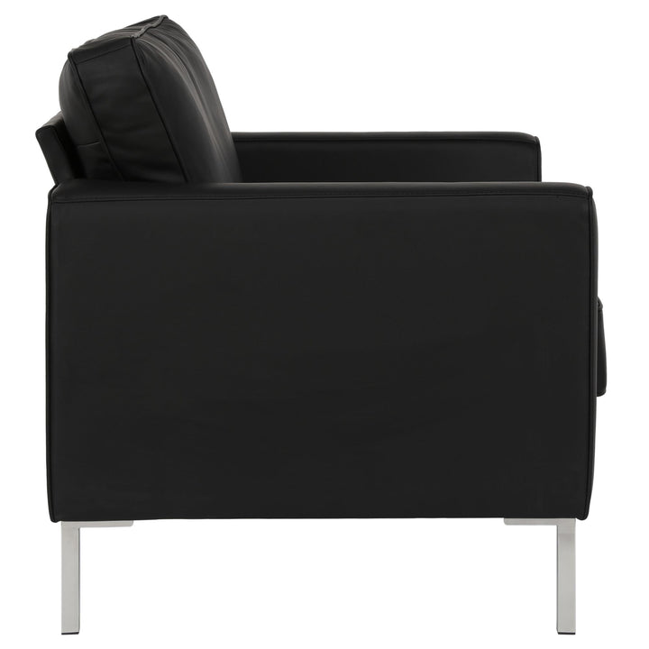 Designer faux leather chair with steel base -  Black