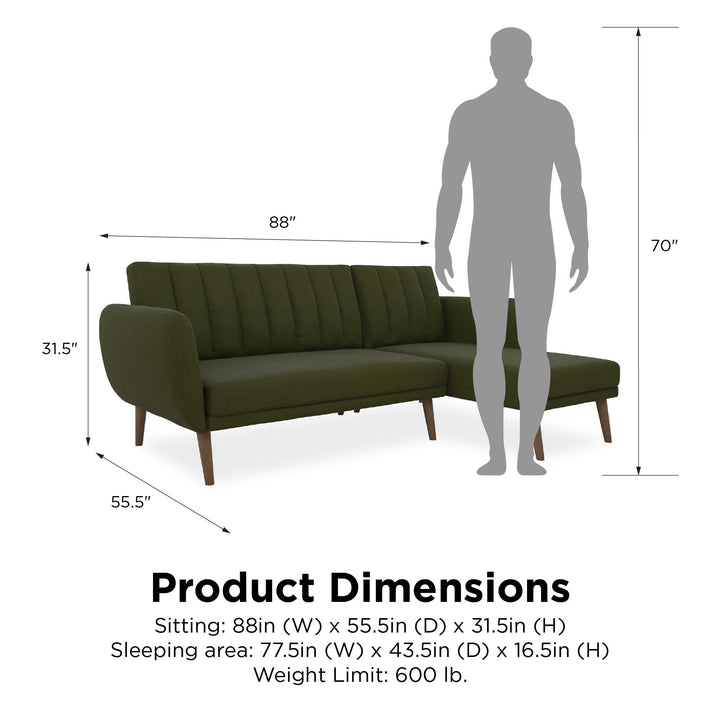 Spacious and Comfortable Brittany Futon Sofa -  Green