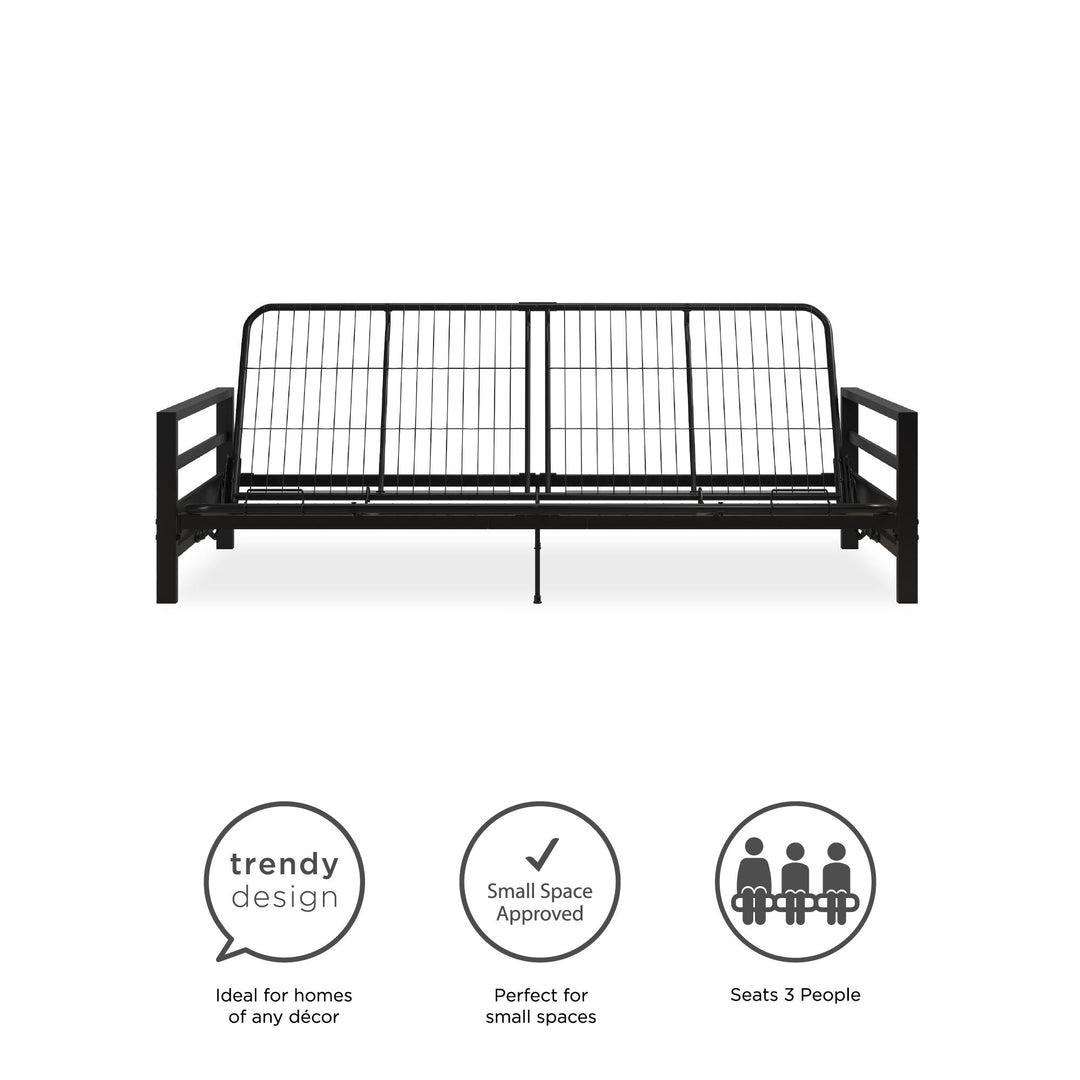 Miles Metal Futon Frame with Metal Mesh and Retainer Clips - Black