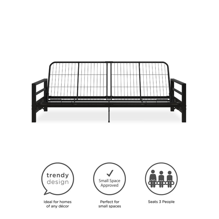 Miles Metal Futon Frame with Metal Mesh and Retainer Clips - Black