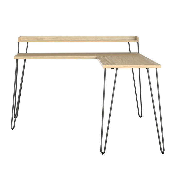 Retro L Desk with Riser and Metal Hairpin Legs -  Natural