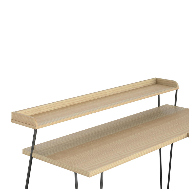 Haven L Desk with Riser and Metal Legs -  Natural
