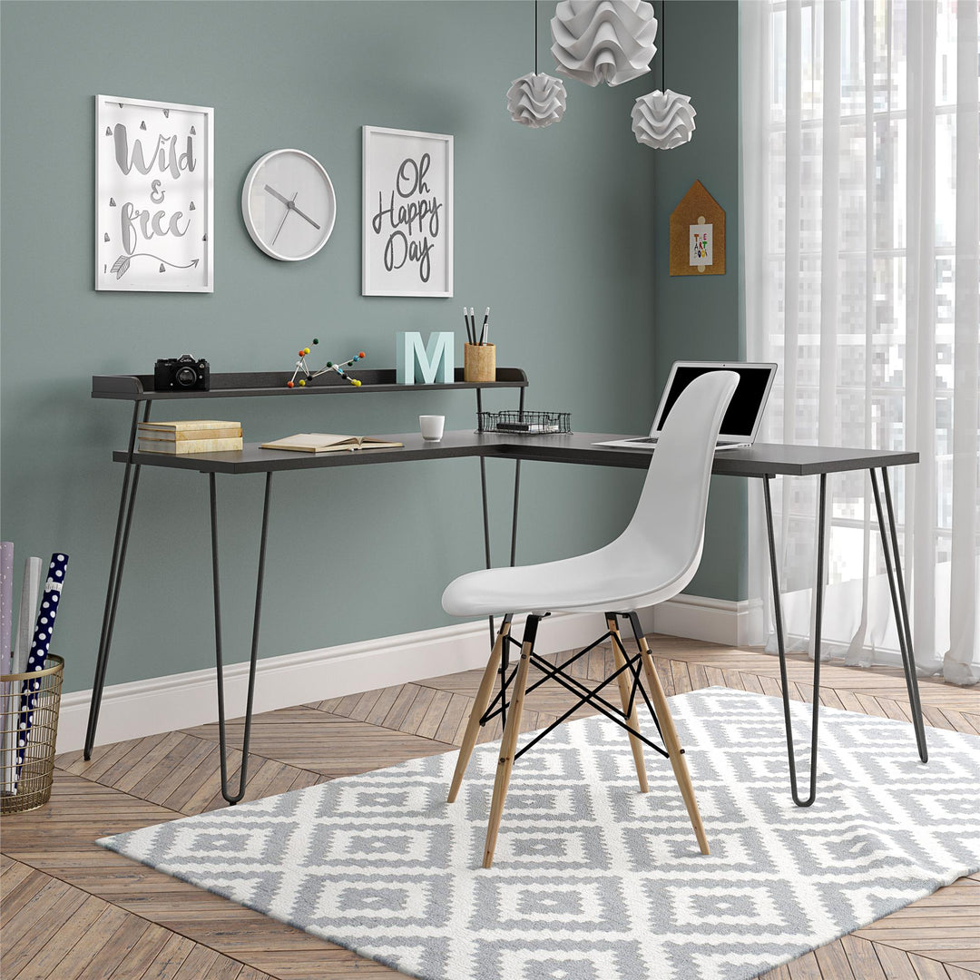 Retro Computer Desk with Metal Hairpin Legs -  Espresso
